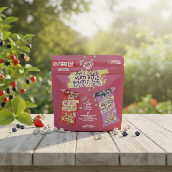 Bouchées de fruits enrobées de yogourt aux bleuets